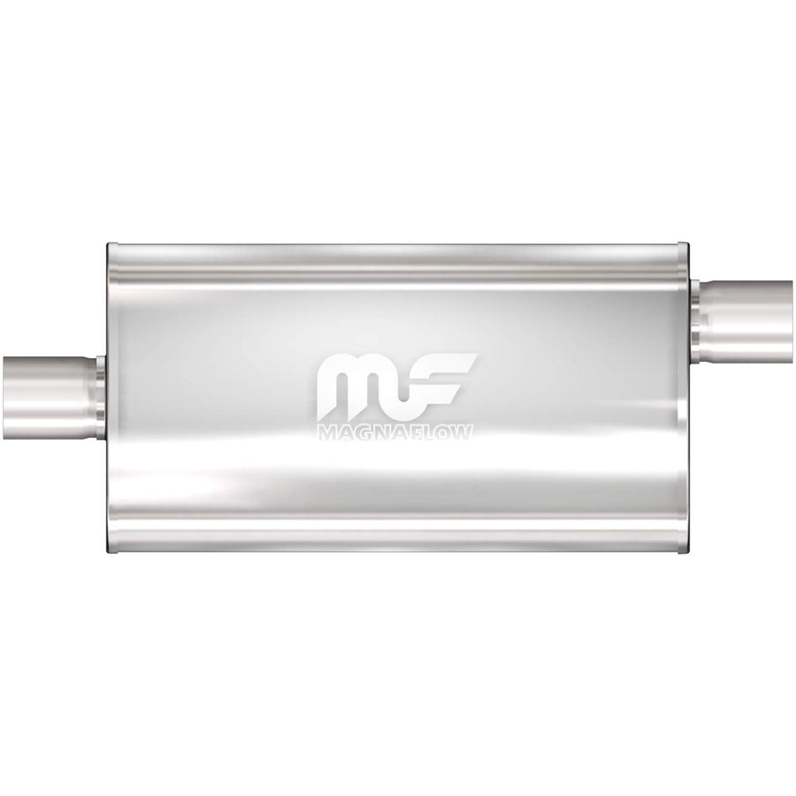 MagnaFlow Exhaust Performance Muffler 12586: 2.5"/2.5" Inlet/Outlet, 5x11x22" Oval, Stainless Steel, Satin Finish