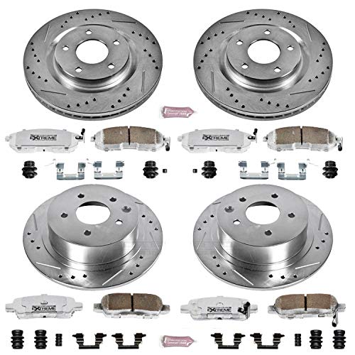 Power Stop K6095-26 Z26 Carbon Fiber Brake Pads Front and Rear with Drilled & Slotted Brake Rotors Kit For Nissan Sentra 2017-2018 [Model Specific]