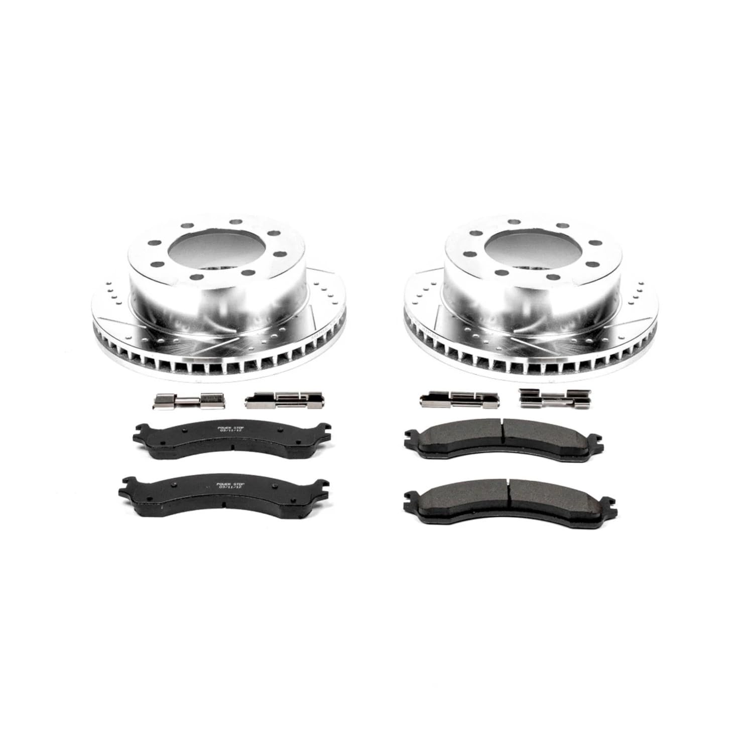 Power Stop K2156 Z23 Carbon Fiber Brake Pads with Drilled & Slotted Brake Rotors Kit For Dodge Ram 2500 2000-2002, Dodge Ram 3500 2000-2002 [Model Specific]