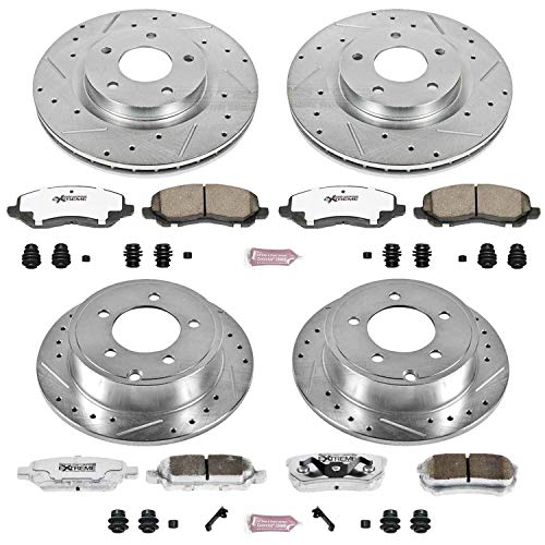 Power Stop K2840-26 Z26 Carbon Fiber Brake Pads Front and Rear with Drilled and Slotted Brake Rotors Kit For Chrysler 200 Sebring Dodge Avenger Caliber Jeep Compass Patriot [Application Specific]