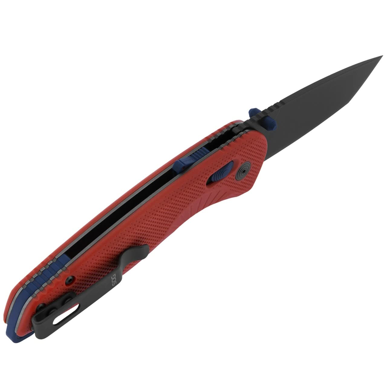SOG Aegis AT Tanto Folding Outdoor Pocket Opening Knife, Ambidextrous AT-XR Lock With Ergonomic Handle,D2 Steel Blade,Built-In Blade Locking Safety and Spine-Mounted Safety System, Rescue RED & Indigo