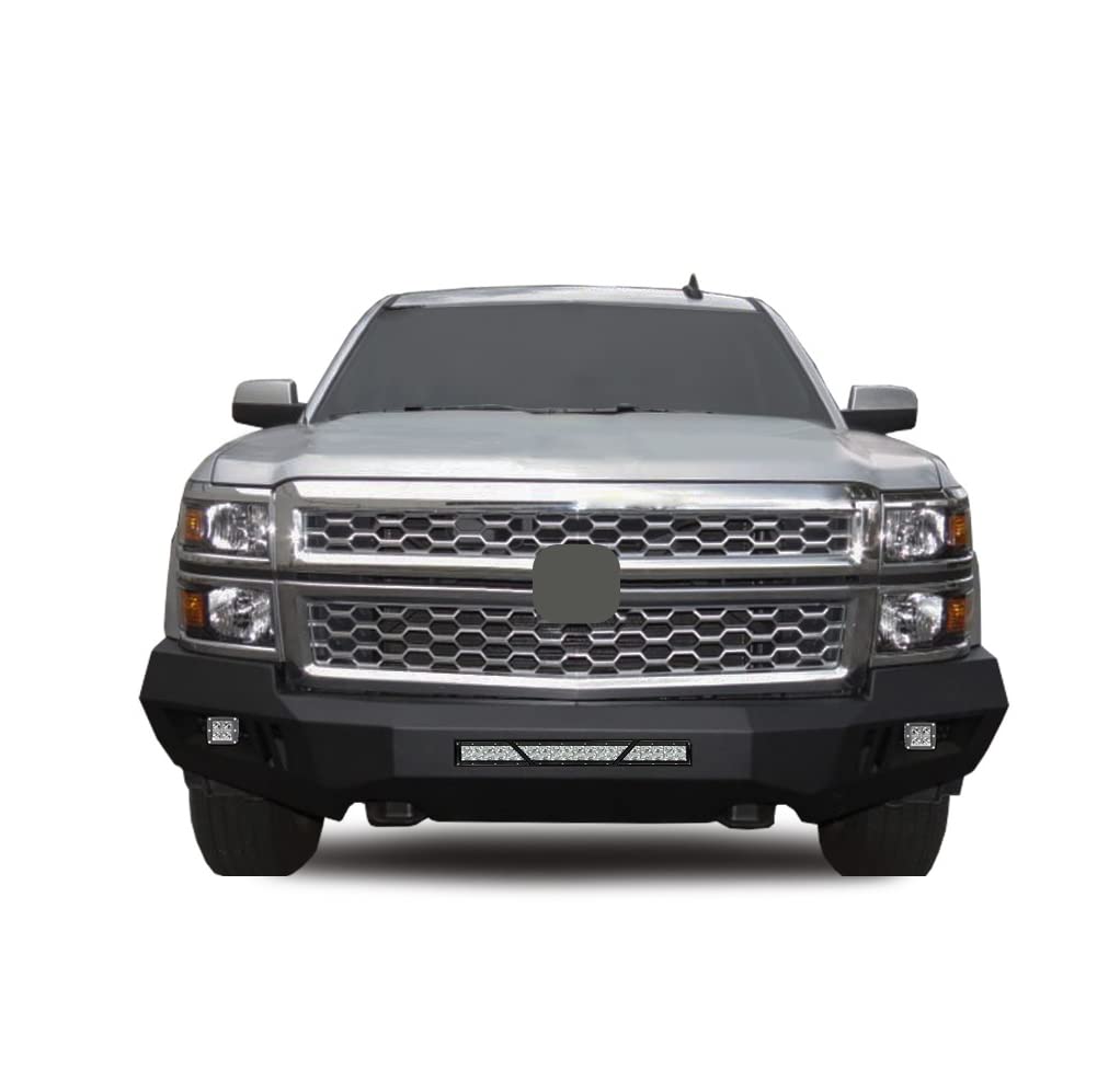 Heavy Duty Black Horse Armour Front Bumper Includes 1 20in LED Light Bar, 2 Sets of 4in Cube Lights Matte Black Compatible with 2014-2015 Silverado 1500-AFB-SI14-KIT