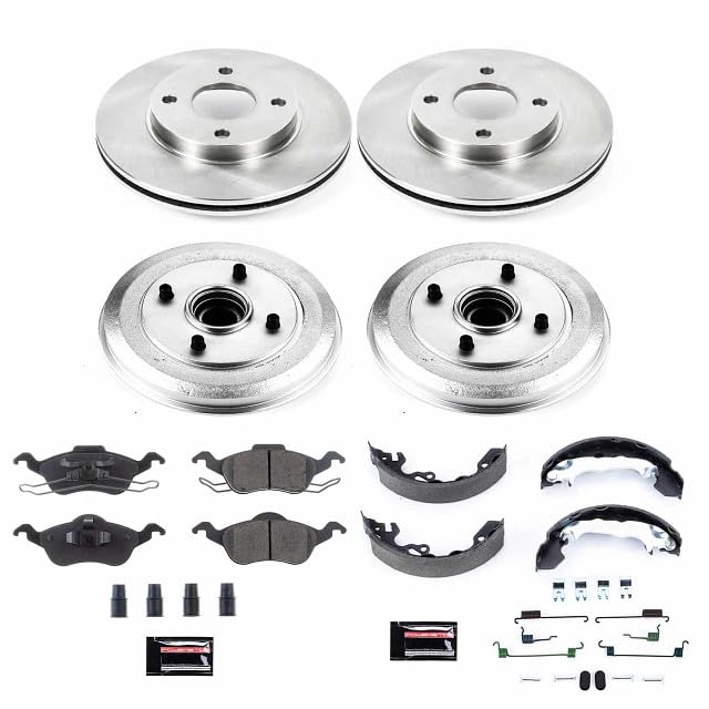 Power Stop KOE15191DK Front and Rear Replacement Brake Kit-OE Brake Drums & Ceramic Brake Pads For Ford Focus 2000-2004 [Model Specific]