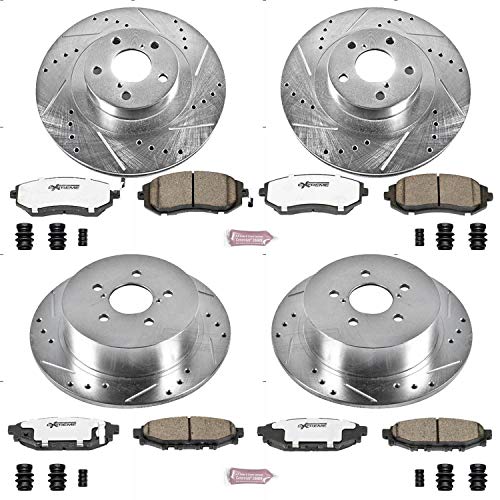 Power Stop K4081-26 Z26 Carbon Fiber Brake Pads Front and Rear with Drilled & Slotted Brake Rotors Kit For Subaru Legacy 2005, Subaru Outback 2005 [Model Specific]