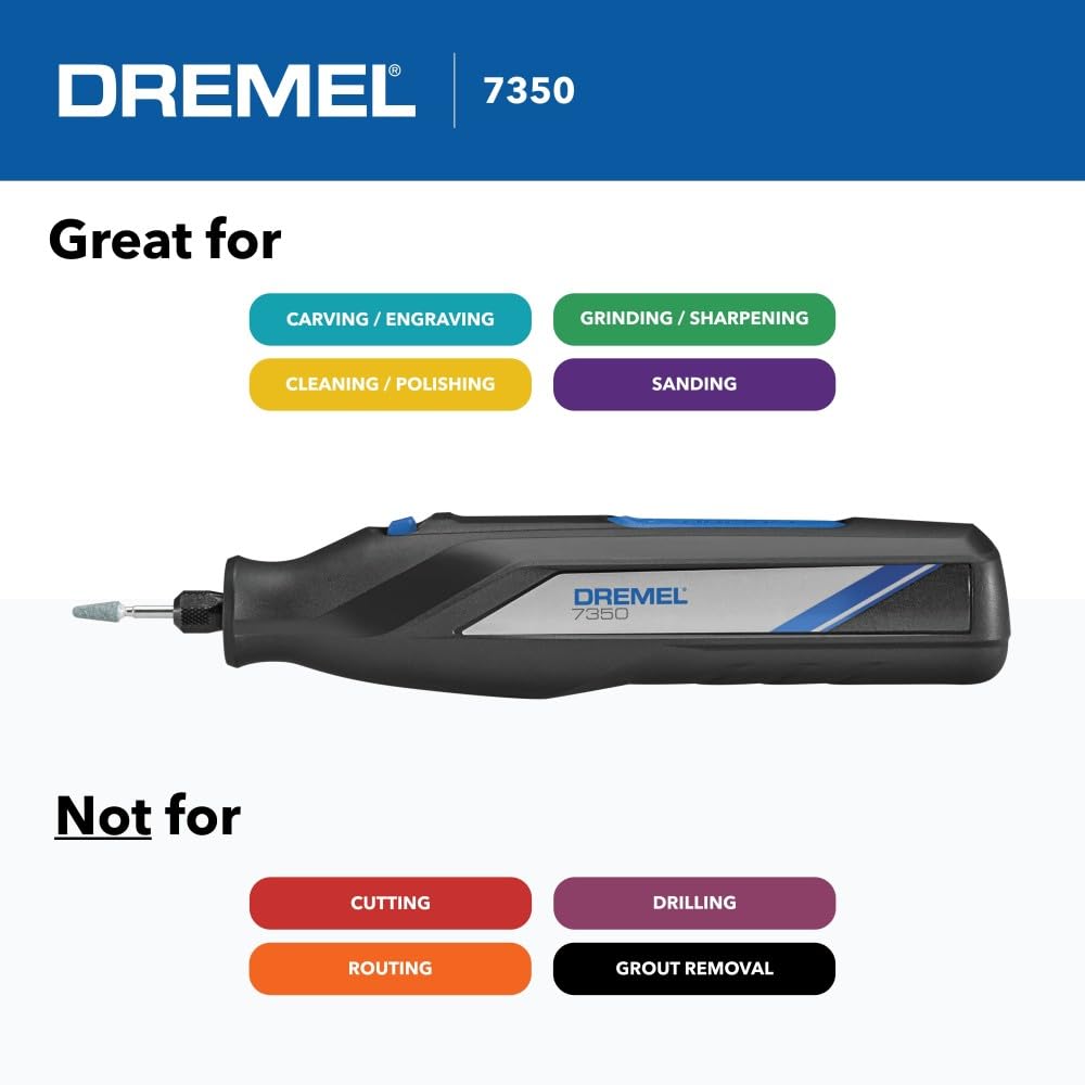 Dremel 7350 Cordless Rotary Tool Kit 4V with 5 Accessories and USB-C Rechargeable Battery - Single Speed for Carving, Engraving, Sanding and Cleaning