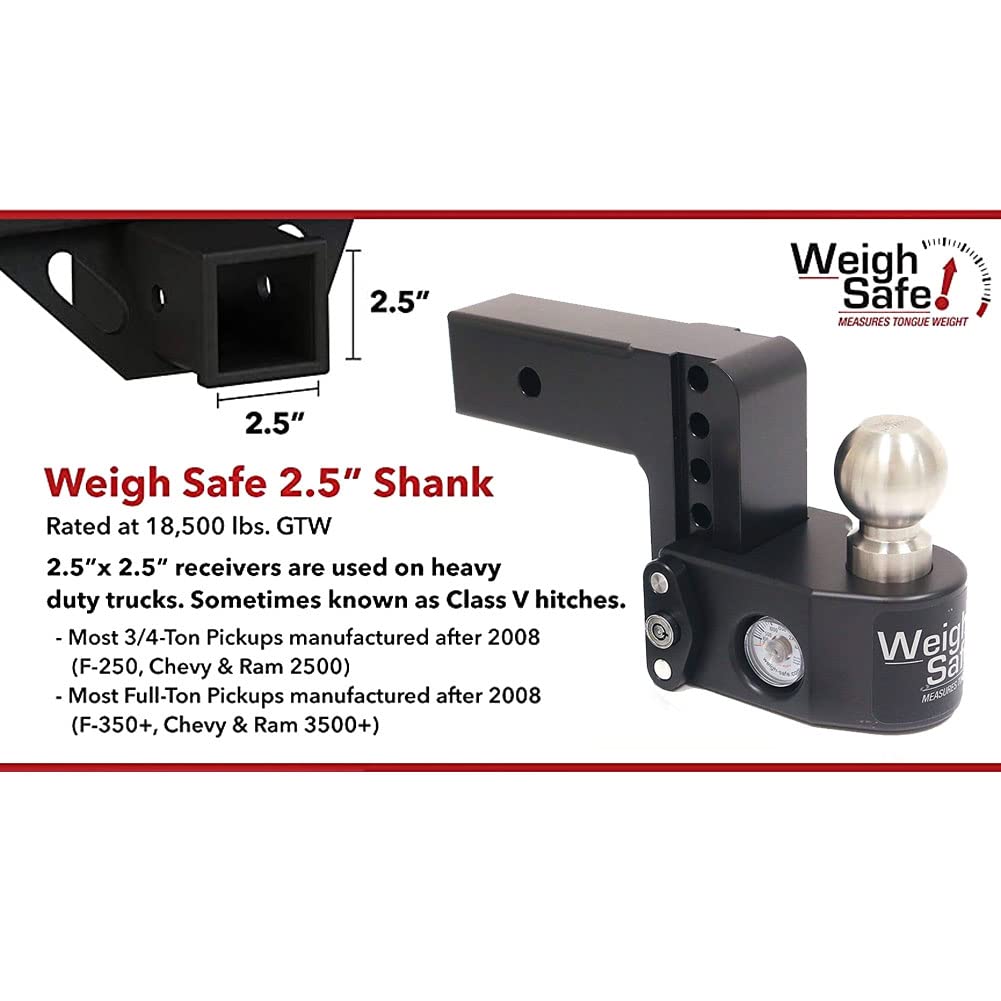 Weigh Safe 4" Drop Hitch WS425KACERBLA, 2.5" Receiver - Adjustable Aluminum Trailer Hitch Ball Mount w/Built-in Scale, 2 Stainless Steel Balls (2"&2-5/16") Keyed Alike Lock Hitch Pin Black CERAKOTE