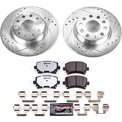Power Stop K5666-26 Z26 Carbon Fiber Brake Pads Rear with Drilled & Slotted Brake Rotors Kit For Volkswagen Golf 2010 [Model Specific]