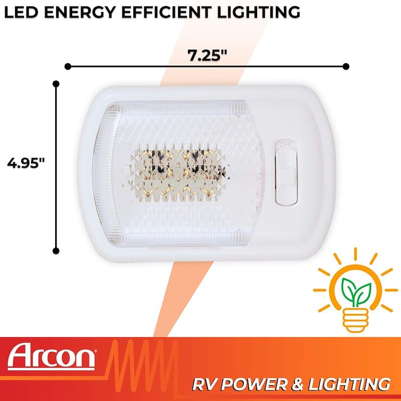Single LED Ceiling Light Euro-Style 12V Soft White SMD Clear Lens Compact Dome Lighting Fixture with On Off Switch for RV Camper Trailer or Boat Arcon 20711N