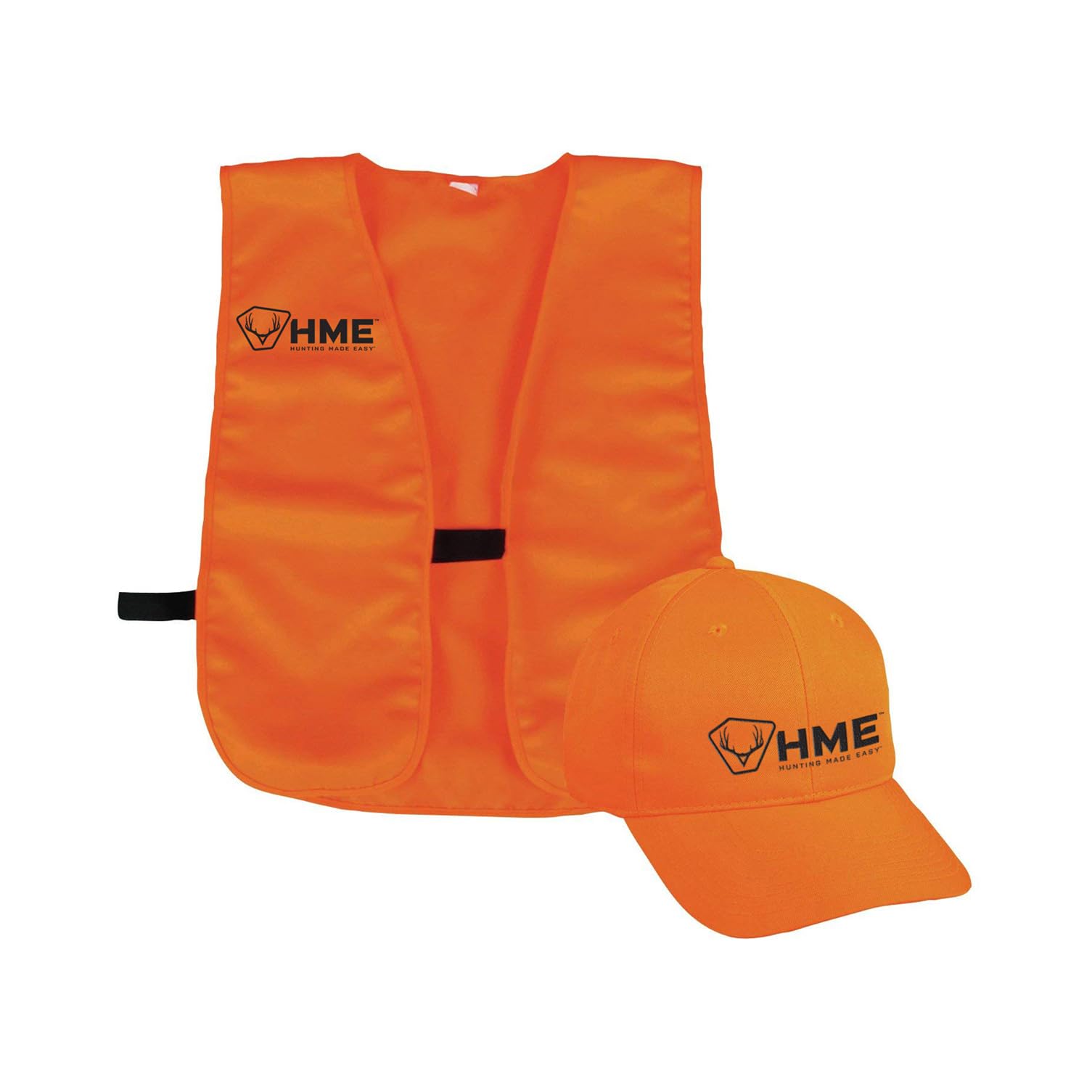 HME Durable Reliable Versatile Highly Visible Blaze Orange All-Season Unisex Safety Vest & Adjustable Hat with Hook-and-Loop Backstrap