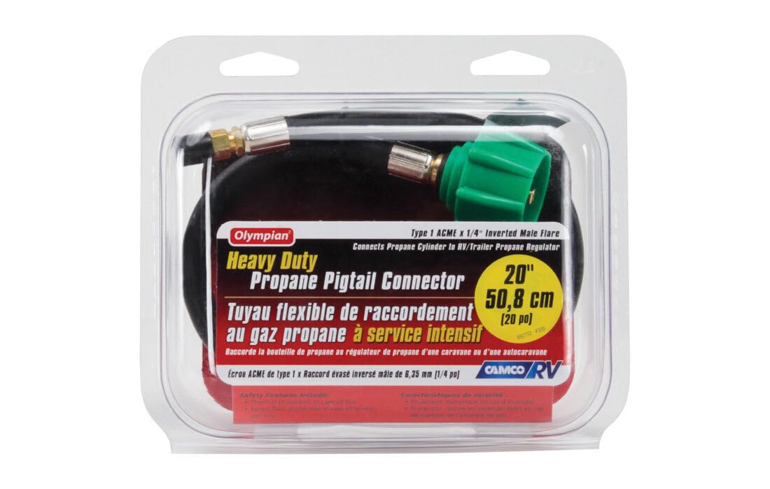 Pigtail Camco Propane Hose Connector | Rated for 200,000 BTUs per Hour | 20-inches (59073)
