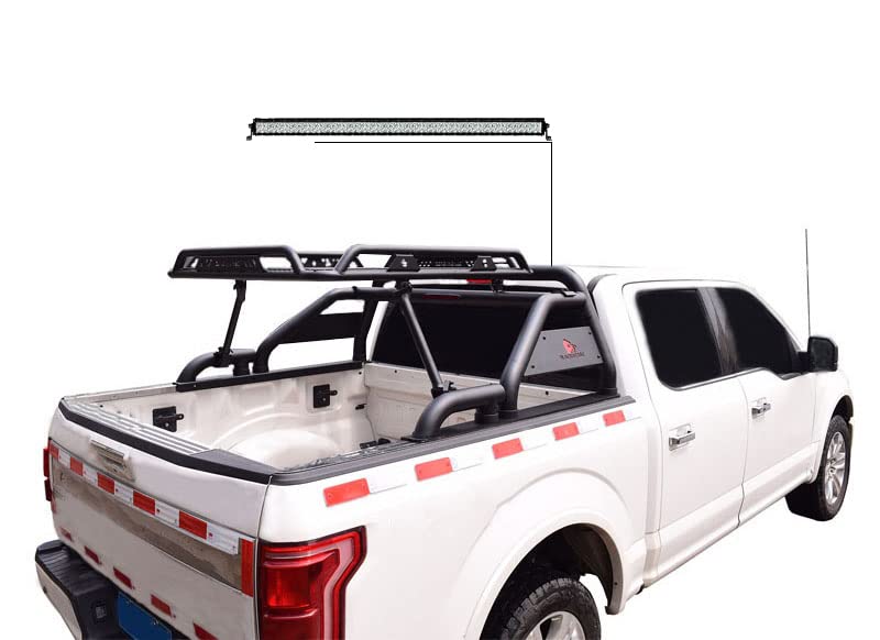 Warrior Black Horse Roll Bar Kit Compatible with 1/2 TON Trucks (GM Silverado 14+/Ford F150 15+/Dodge RAM 15+) with Full Size Cargo Basket(with RED Brake Light)-WRB-001BK-KIT