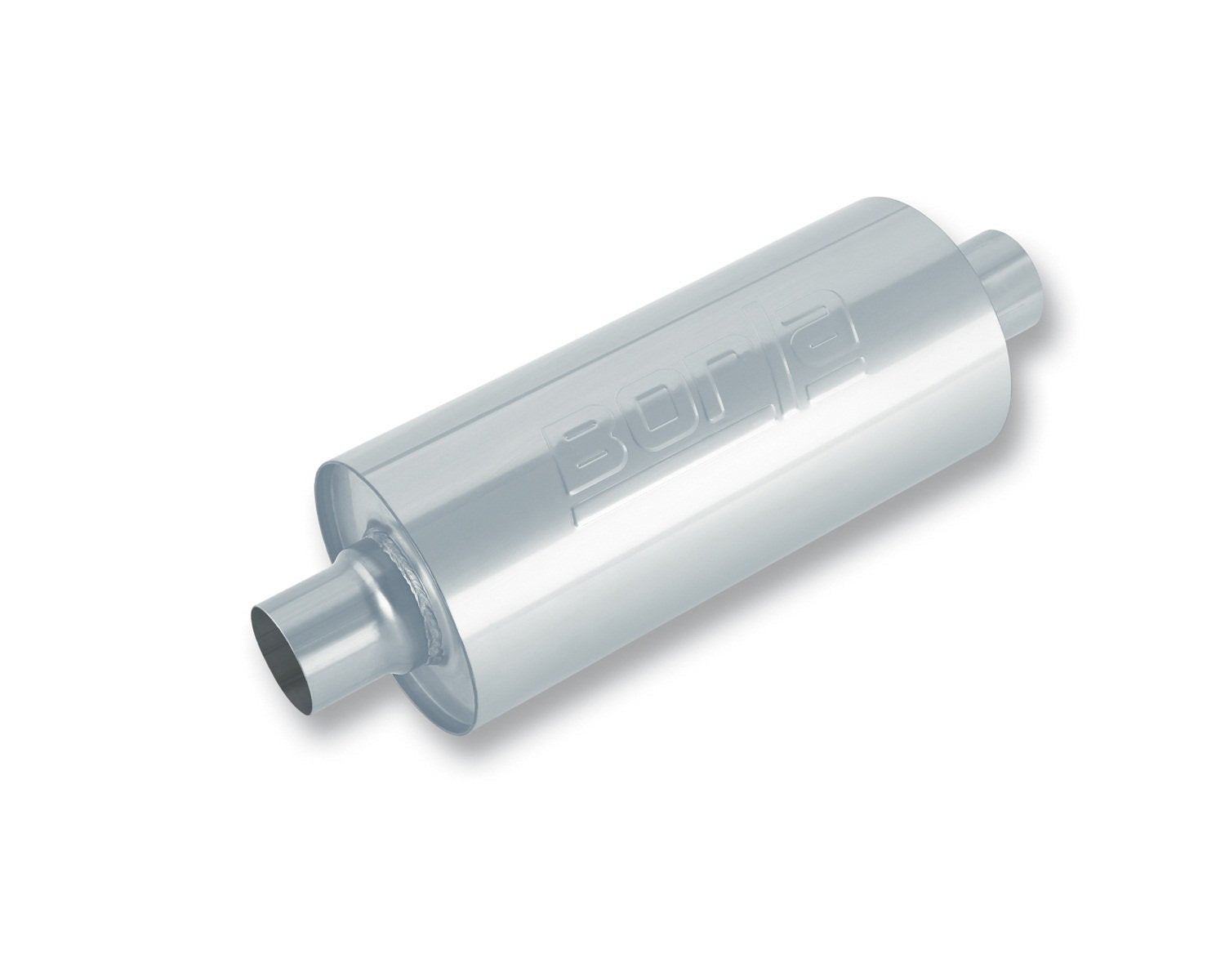 BORLA Specialty Muffler 400436 - Heavy Duty (Truck) - 3" Center Inlet/ 3" Center Outlet 6.75" Round x 24" Long Body 29" Overall Length. Universal. Reversible. Un-Notched Necks.