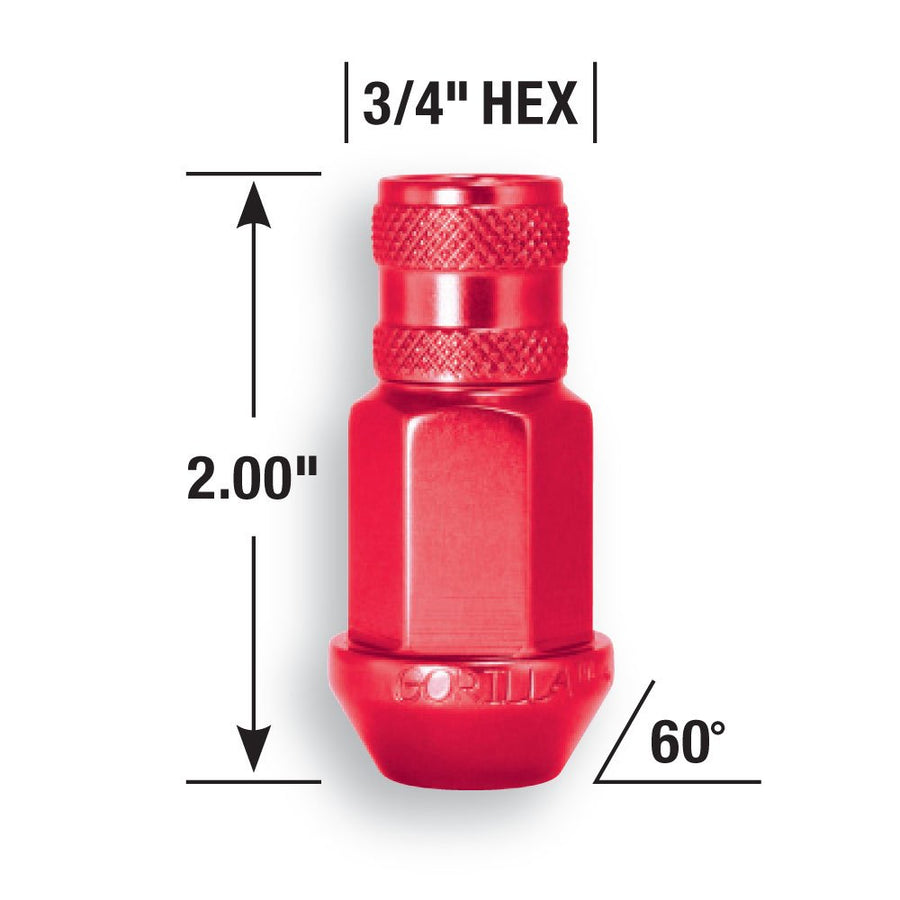 Open End Gorilla Automotive Aluminum Racing Lug Nuts - Red (12mm x 1.25 Thread Size)