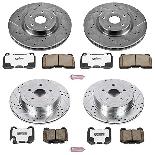 Power Stop K2896-26 Z26 Carbon Fiber Brake Pads Front and Rear with Drilled & Slotted Brake Rotors Kit For Subaru Impreza 2005-2007 [Model Specific]