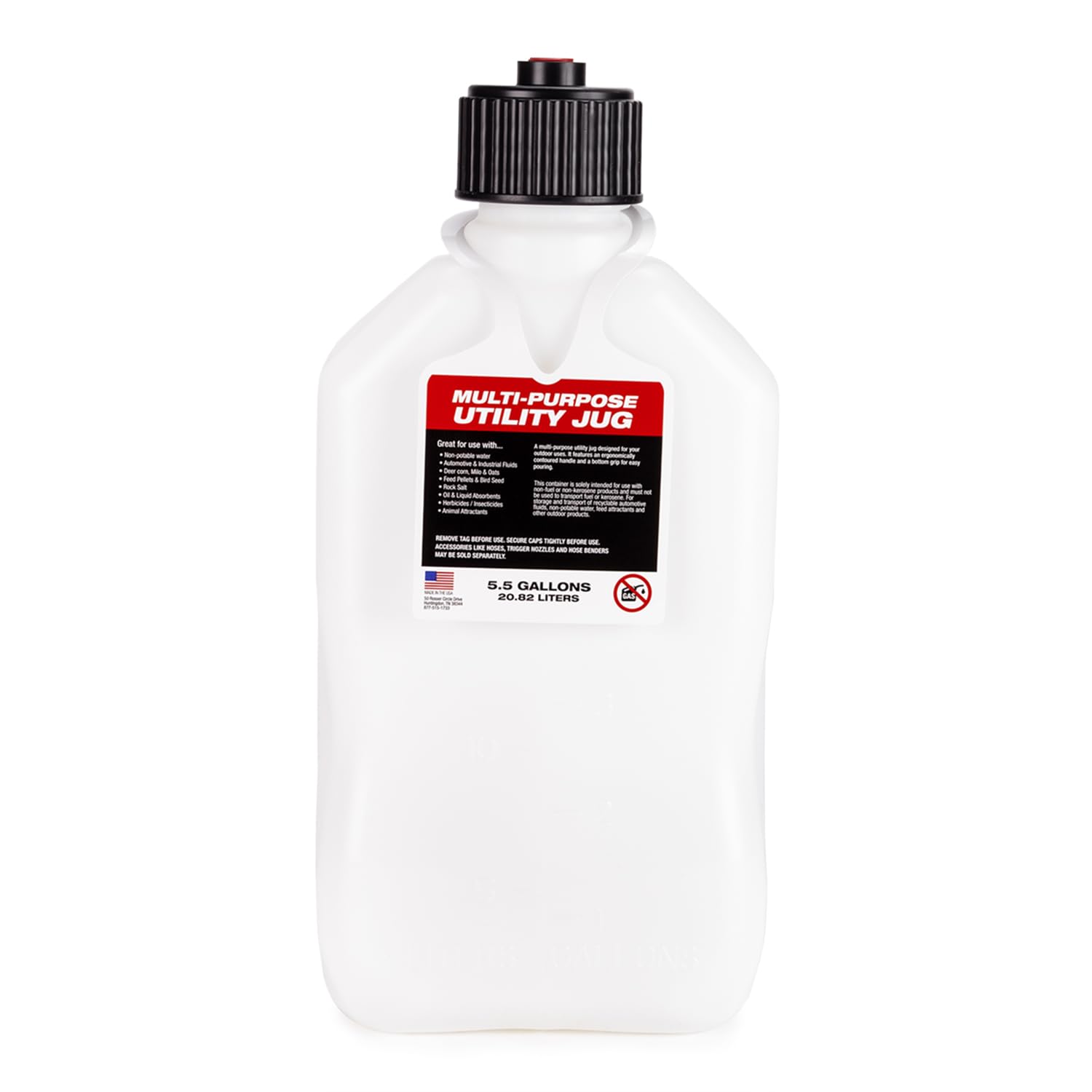5.5 Gallon VP Racing Motorsport Racing Liquid Container Utility Jug Can with Contoured Handle, Multipurpose Cap and Rubber Gaskets, White