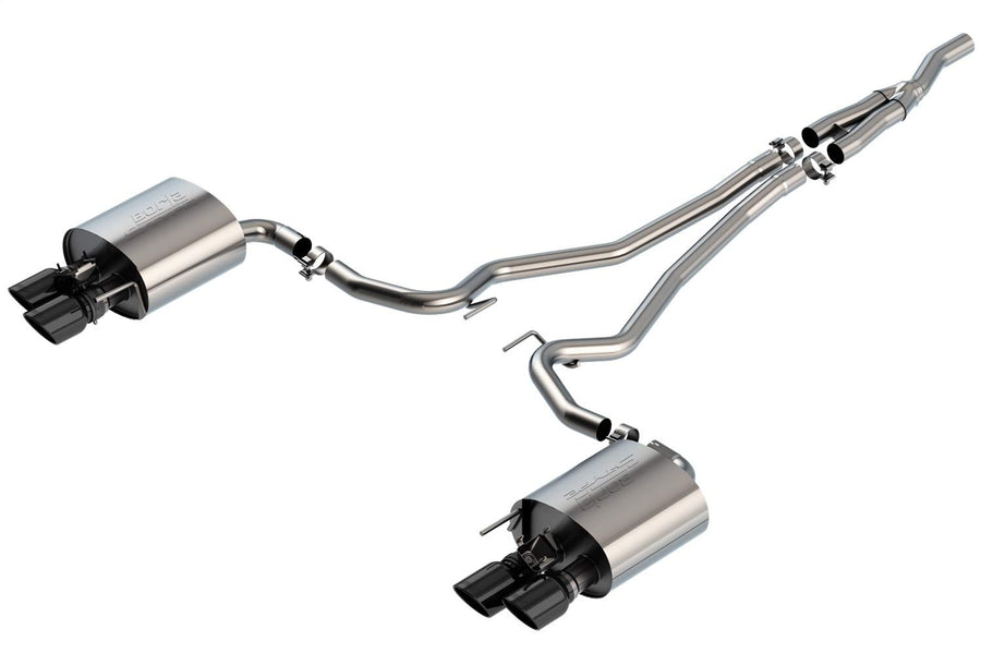 Borla S-Type 140827BC Cat-Back Exhaust System 2.250 in. 4 in. Tip Size Dual Round Rolled Angle-Cut Black Chrome Dual Split Rear Exit Cat-Back Exhaust System