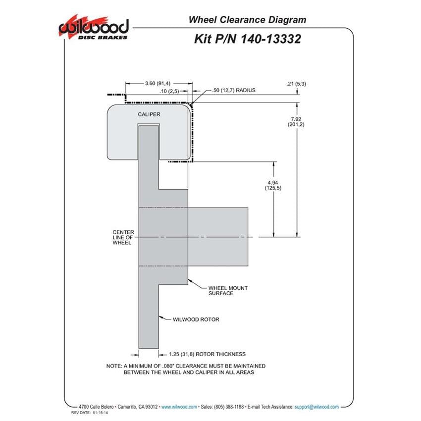 Rear P-Brk Kit, FNSL4R 14.00", Drilled