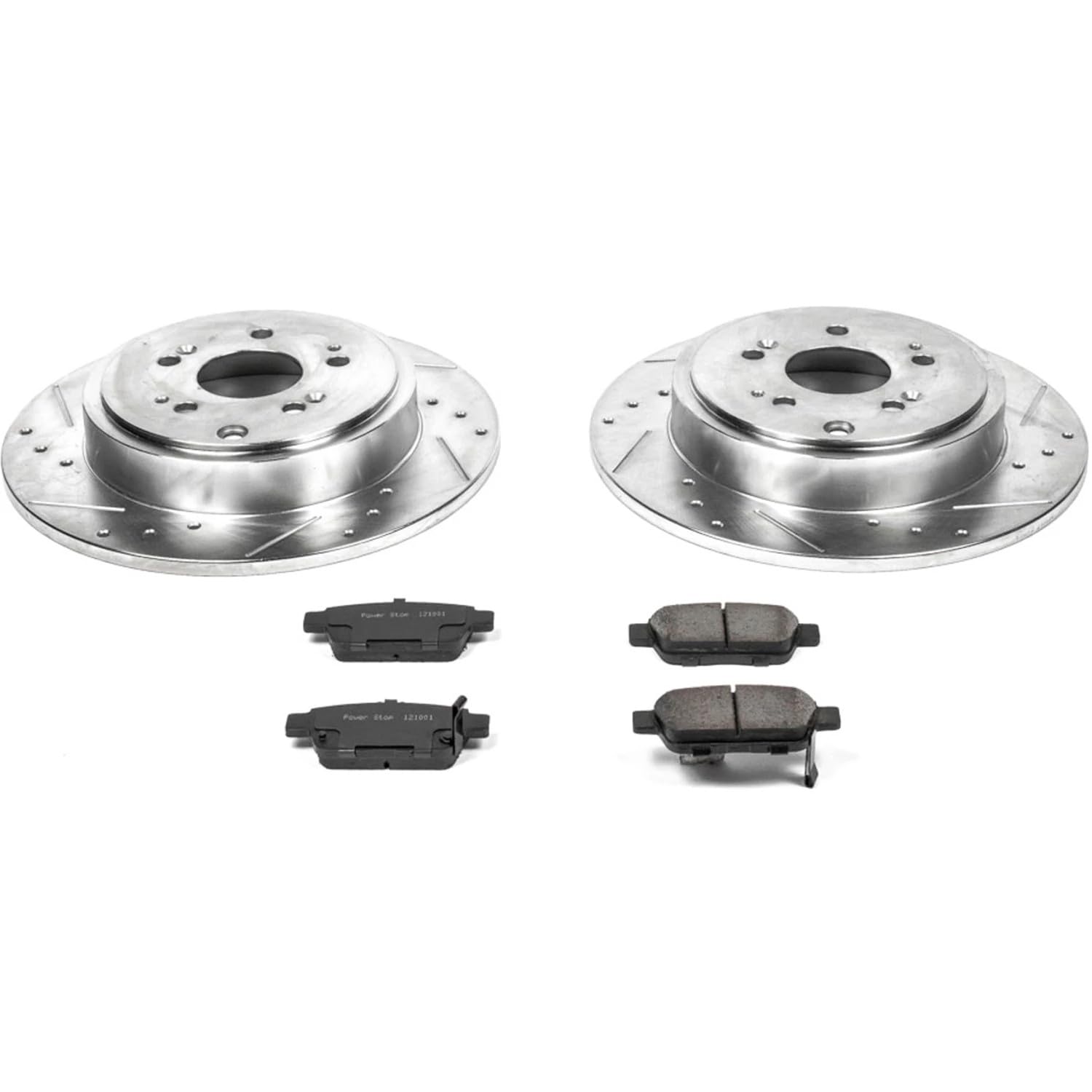 Power Stop K2431 Rear Brake Pads Z23 Carbon Fiber with Drilled & Slotted Brake Rotors Kit For Honda Ridgeline 2006-2014 [Model Specific]
