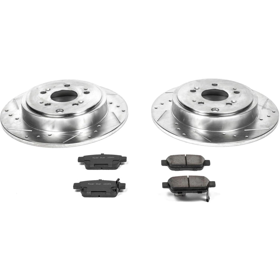 Power Stop K2431 Rear Brake Pads Z23 Carbon Fiber with Drilled & Slotted Brake Rotors Kit For Honda Ridgeline 2006-2014 [Model Specific]