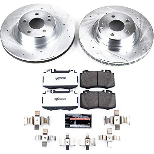 Power Stop Front K5235-26 Z26 Carbon Fiber Brake Pads with Drilled & Slotted Brake Rotors Kit and 2 Front Sensor Wires For Mercedes-Benz CL500, Mercedes-Benz S430, Mercedes-Benz S500 [Model Specific]