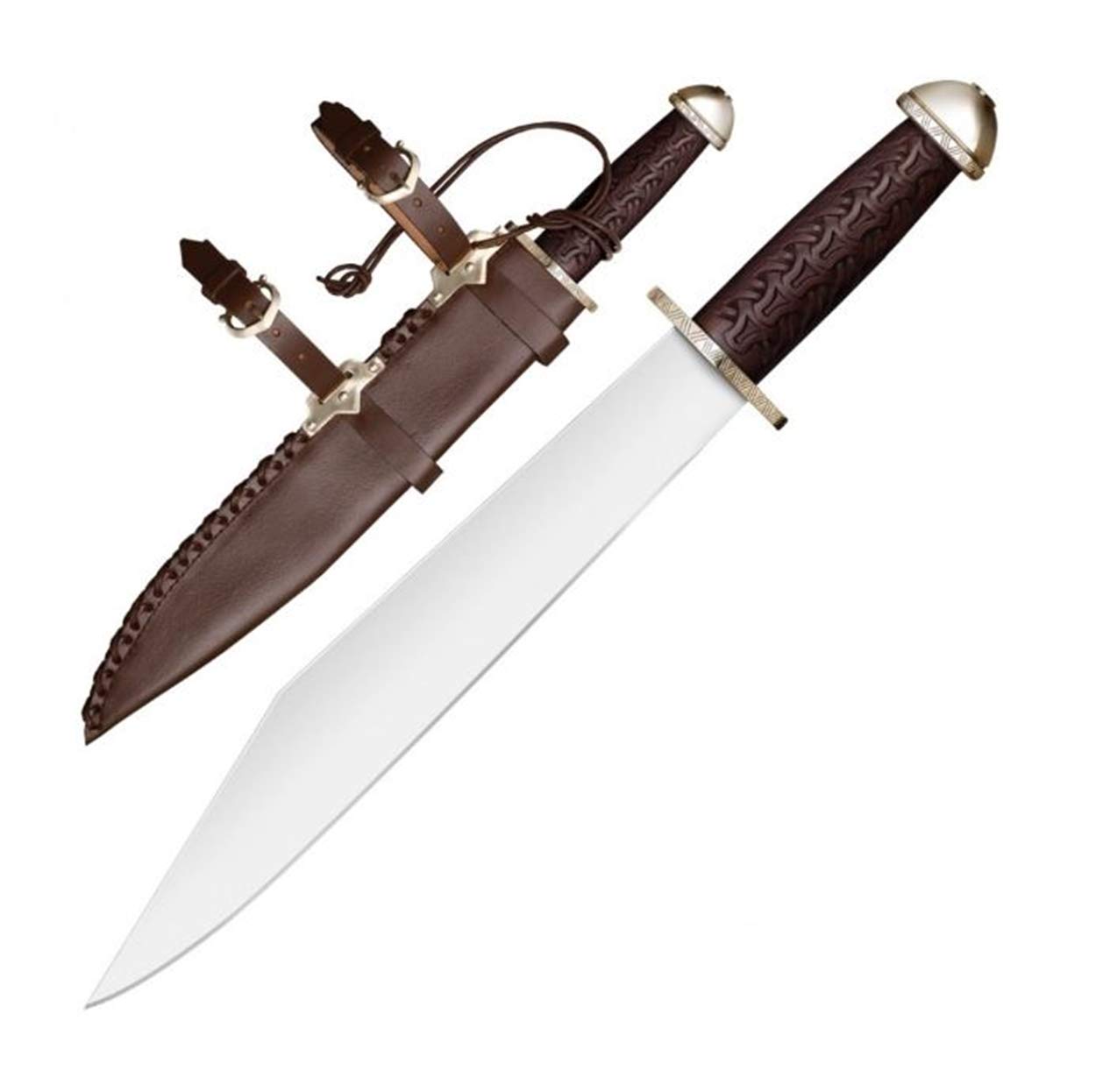 Chieftan's Sax Cold Steel Knife with Leather Sheath, One Size