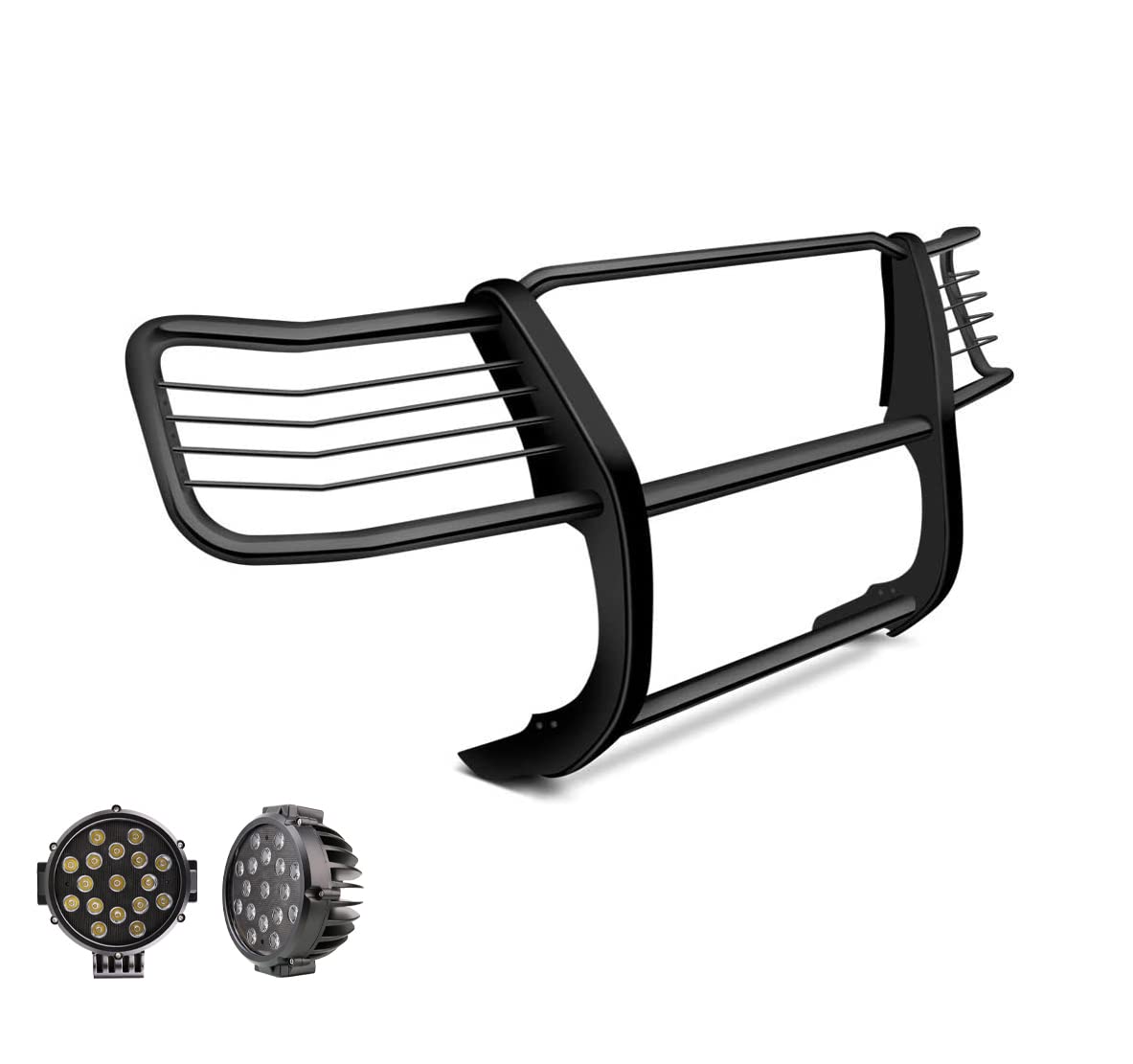 Bumper Guard Black Horse Grille brush Come With pair of 7.0"Dia.LED Lights with Black Trim Rings Compatible with 2016-2024 Nissan Titan XD-17NR28MA-PLB