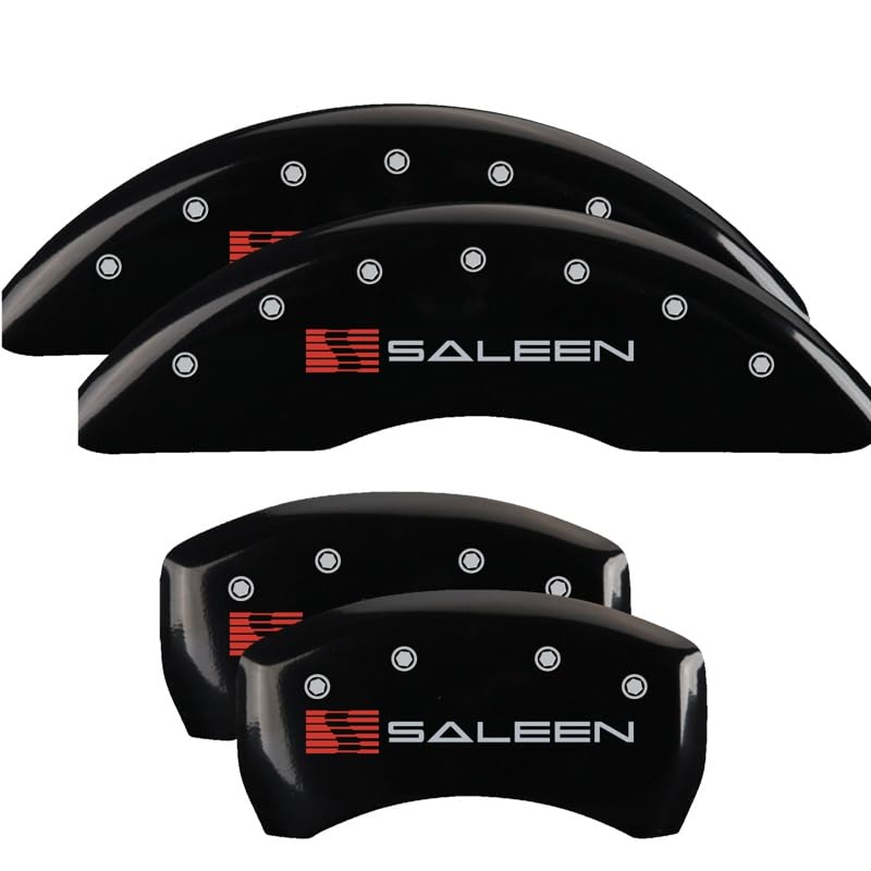 Brake Caliper Covers MGP for Ford Mustang GT, GT Premium 2015-2023 - Black Powder-Coated Finish, Engraved Silver Saleen Logo, Front and Rear Caliper Covers (Set of 4)