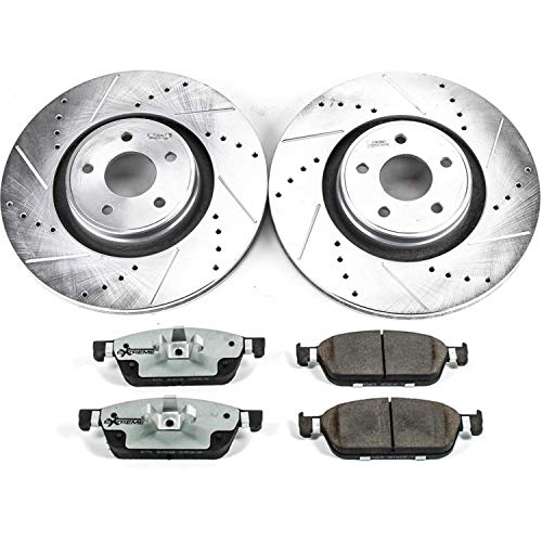Power Stop K7147-26 Z26 Carbon Fiber Brake Pads Front with Drilled & Slotted Brake Rotors Kit For Ford Focus 2015-2018, Lincoln MKC 2015-2019 [Model Specific]