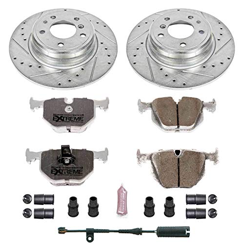 Rear Power Stop K5711-26 Z26 Carbon Fiber Brake Pads with Drilled & Slotted Brake Rotors Kit For BMW 740i 1995, BMW 740i 1997-2001, BMW 740iL 1995-2001 [Model Specific]