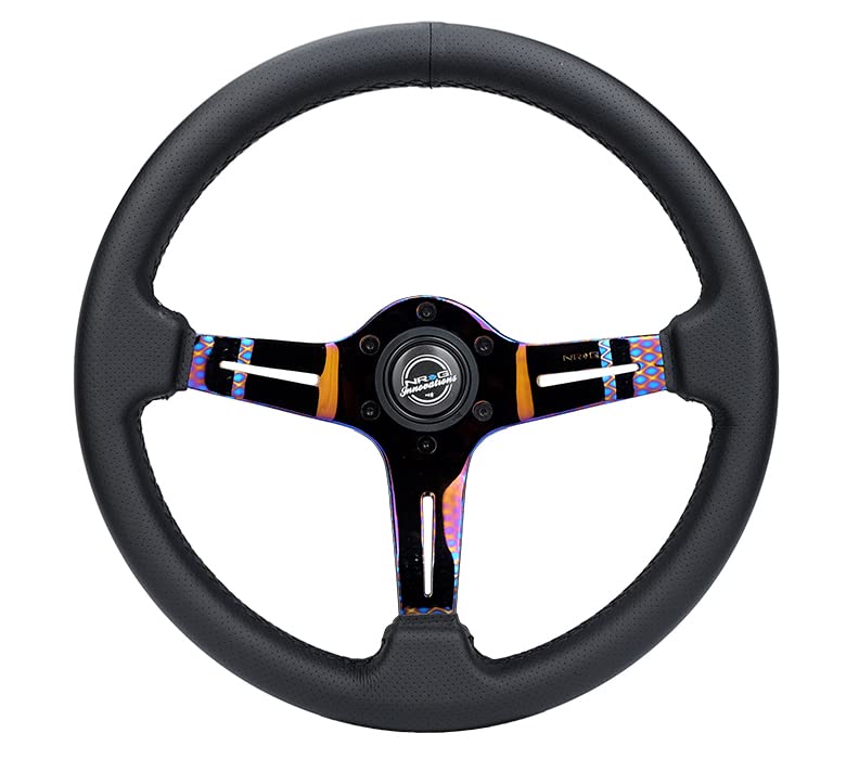 NRG Innovations Light Weight Gaming Steering Wheel: NRG-ST-010MC-PR Splitz- Made with Perforated Leather, Light Weight Composits and Neochrome Spoke with Slits
