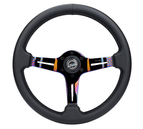 NRG Innovations Light Weight Gaming Steering Wheel: NRG-ST-010MC-PR Splitz- Made with Perforated Leather, Light Weight Composits and Neochrome Spoke with Slits