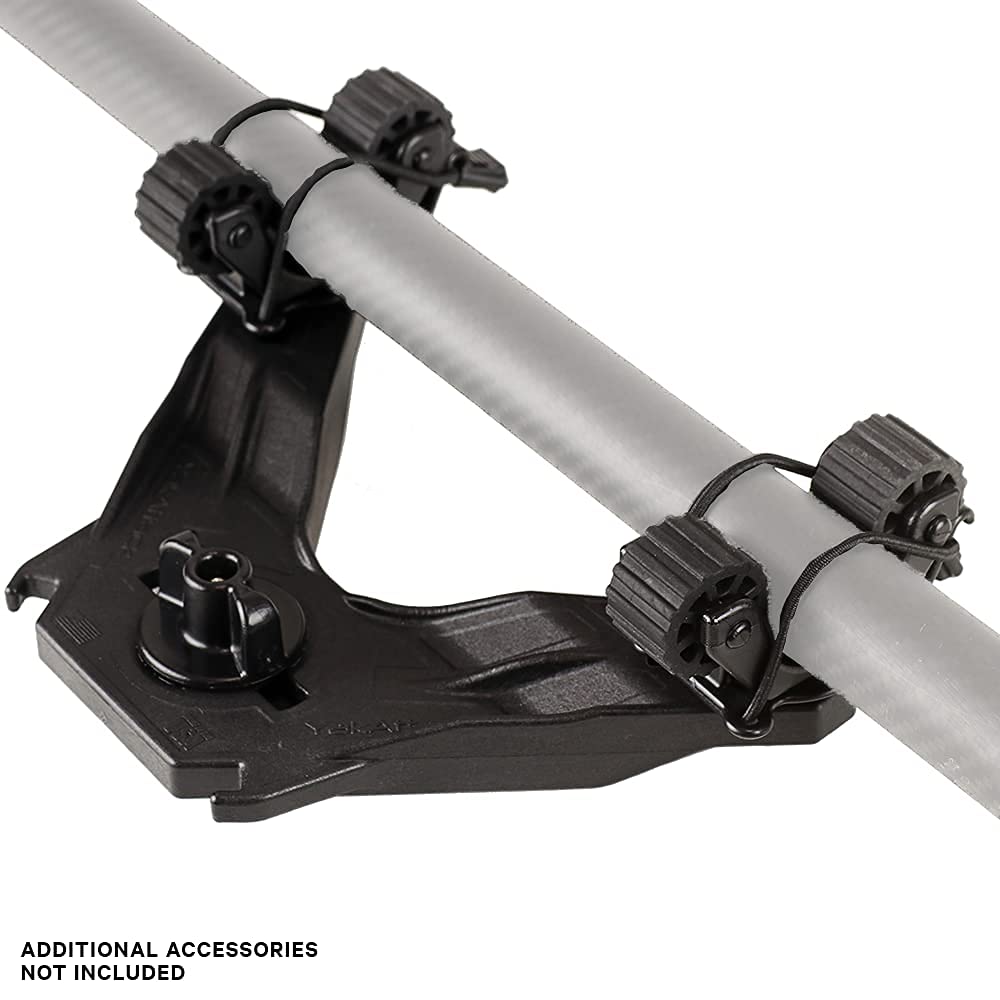 YakAttack DoubleHeader with Paddle Holders Dual RotoGrip | Offset Kayak Paddle Holder | Multi-Accessory Track Mount | Includes SnapNStrap Tethers | Compatible with GearTrac & Most Kayak Tracks