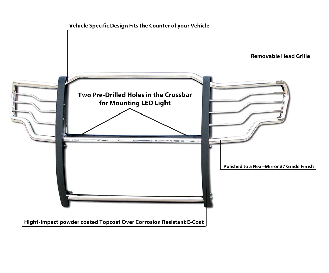 Bumper Guard Black Horse Grille brush Modular Stainless Steel Compatible with 2009-2014 Ford F-150-17FP30MSS