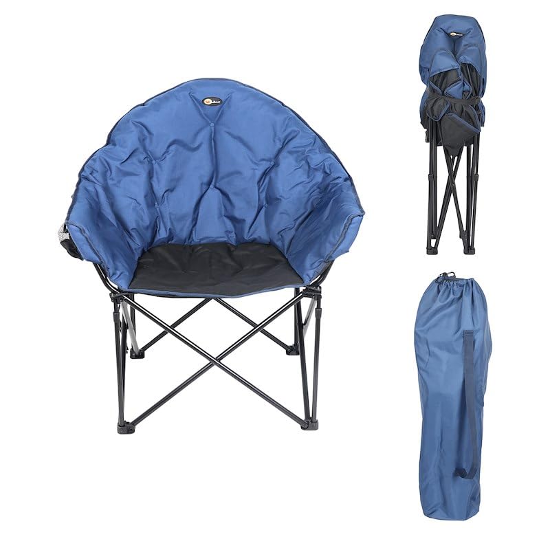 Big Dog Faulkner Bucket Chair Foldable Camping Chair Blue with Padded Seat and Backrest 3/4 Inch Steel Frame Carry Bag with Shoulder Strap 300 lb Capacity