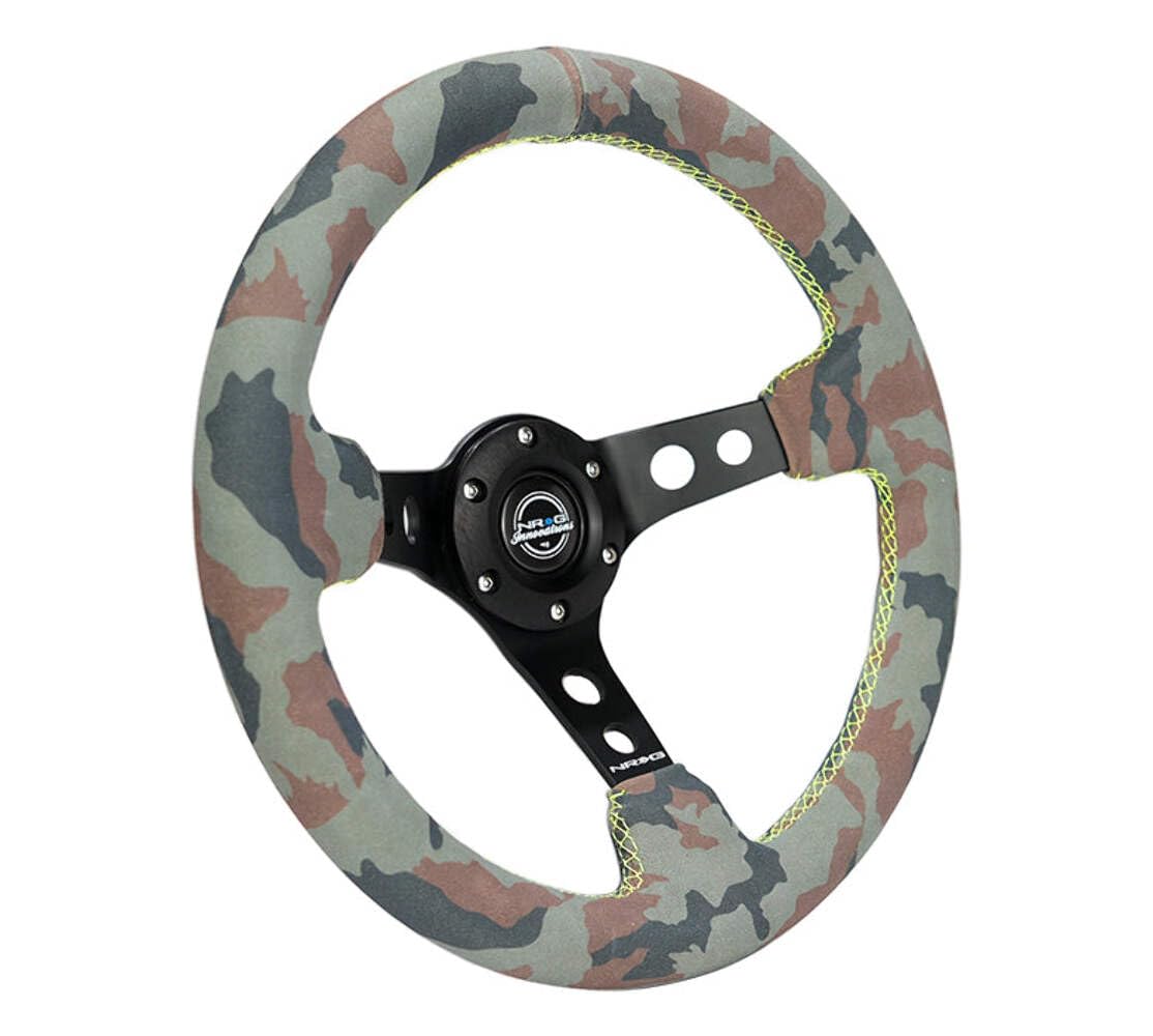 NRG Innovations New Reinforced Deep Dish Steering Wheel RST-006MB-S-CAMO + U.S. Performance Lab Air Freshener
