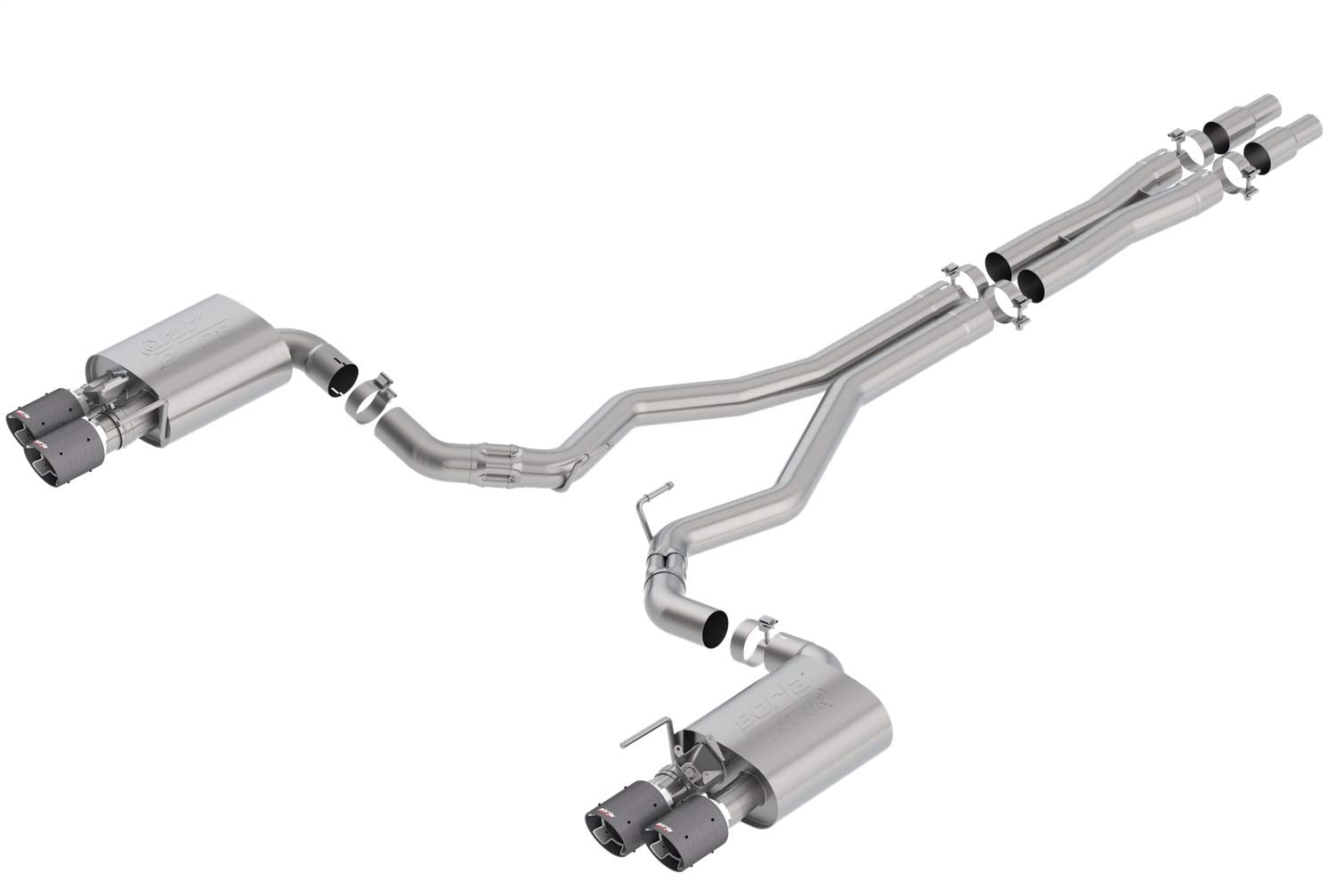 140743CF BORLA Cat-Back Exhaust System 2018-2023 Ford Mustang GT (Incl. Bullitt Models) 5.0L V8 Automatic/Manual Transmission With Active Valve Performance Exhaust. NOT Recommended For Convertible.