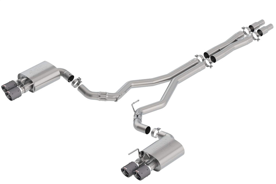140743CF BORLA Cat-Back Exhaust System 2018-2023 Ford Mustang GT (Incl. Bullitt Models) 5.0L V8 Automatic/Manual Transmission With Active Valve Performance Exhaust. NOT Recommended For Convertible.