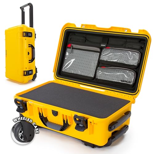 Hard Case NANUK 935 with Cubed Foam and Lid Organizer – Waterproof Protective Equipment Case with Wheels, 22” x 14” x 9” – Dustproof, Airline Carry-On Approved – Yellow