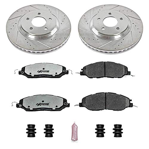 Power Stop K5407-26 Z26 Carbon Fiber Brake Pads Front with Drilled & Slotted Brake Rotors Kit For Ford Mustang 2011-2014 [Model Specific]