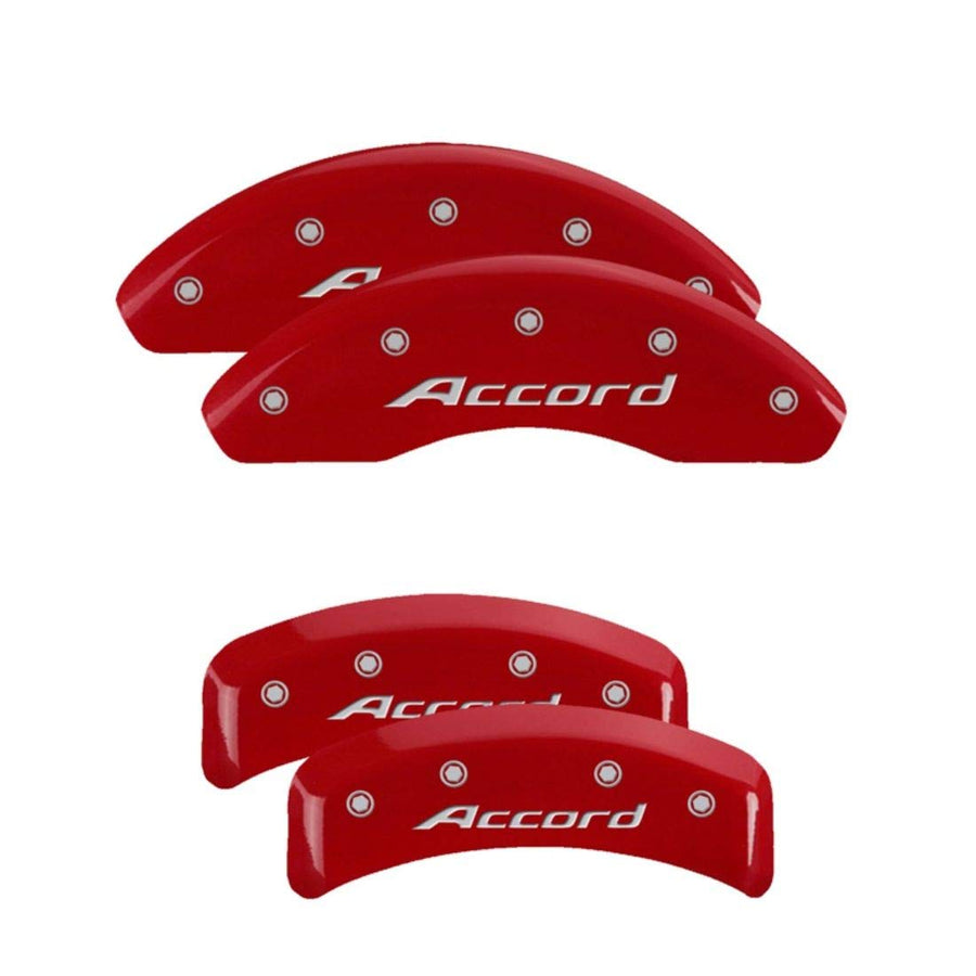 MGP Caliper Covers Red Powder Coat Finish 20130SACCRD Engraved Caliper Cover with Silver Characters, Set of 4 "Honda/Accord"