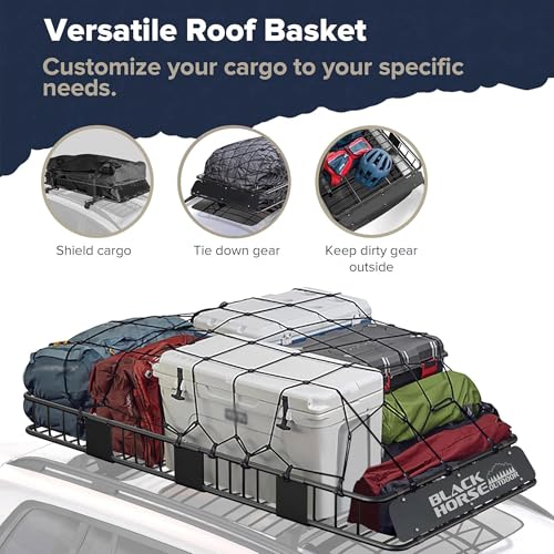 Traveler Roof Rack Cargo Carrier Basket Black Horse 84"x50"x6" Heavy Duty Weather Resistant Luggage & Camping Gear Storage for Car, Truck or SUV Transport, 200 lbs Capacity - BHOD8450