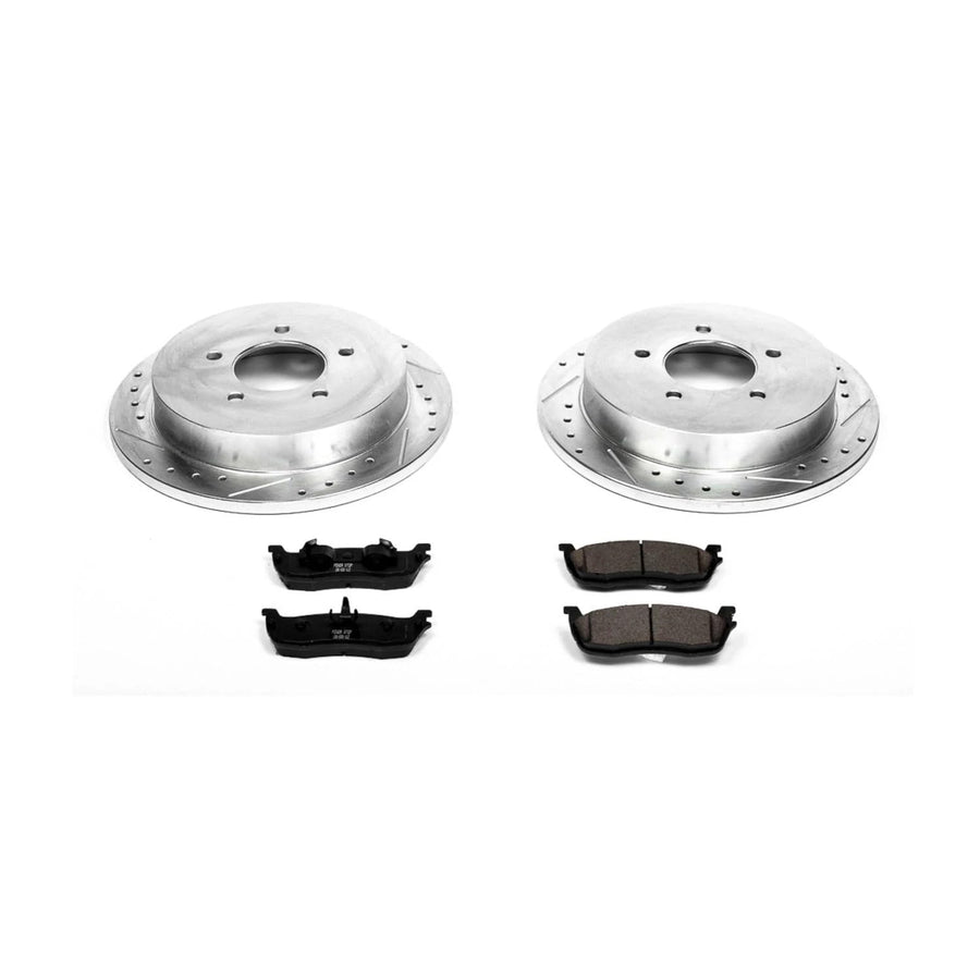 Rear Power Stop K1872 Z23 Carbon Fiber Brake Pads with Drilled & Slotted Brake Rotors Kit