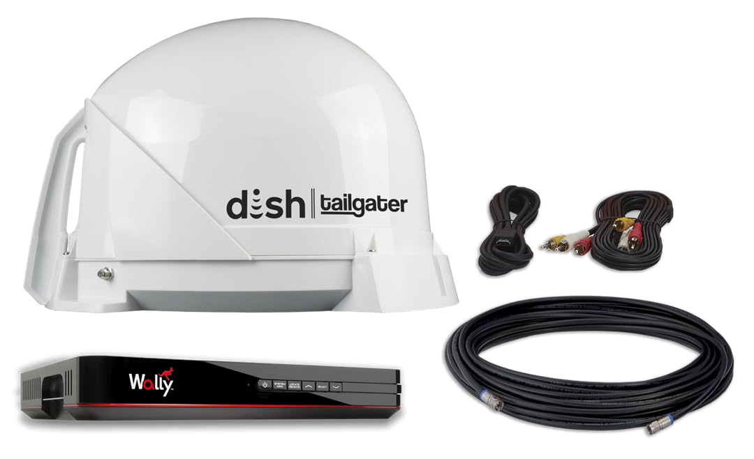DISH Tailgater Bundle - KING Portable/Roof Mountable Satellite TV Antenna and DISH Wally HD Receiver , White , Western & Eastern Arc Satellites