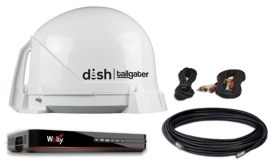 DISH Tailgater Bundle - KING Portable/Roof Mountable Satellite TV Antenna and DISH Wally HD Receiver , White , Western & Eastern Arc Satellites