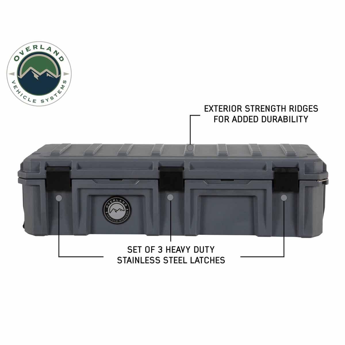 D.B.S. Overland Vehicle Systems 117 QT Dry Box Storage with Drain and Bottle Opener | Dark Grey | Waterproof Sealing | Heavy Duty Latches | 40100021