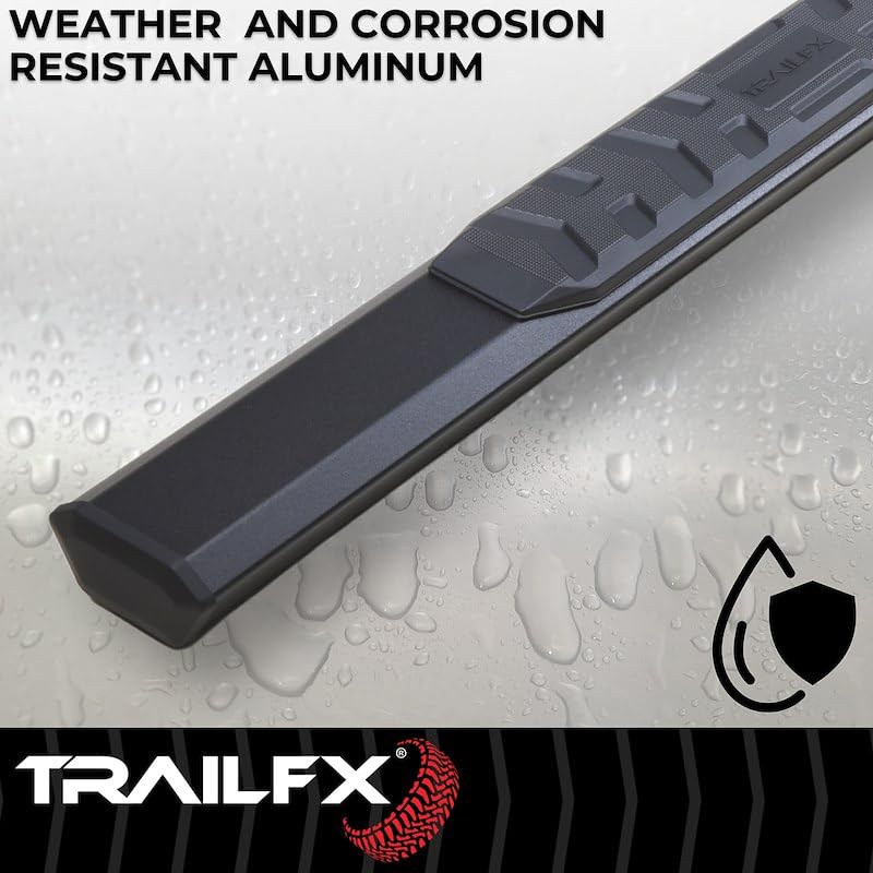 TrailFX AL4026B Nerf Bar, 4-1/2 Inch Hexagonal Straight, with Step Pads, Rocker Panel Mount, Powder Coated, Black, Aluminum, with Plastic End Caps/Bracket Covers, Fits 2024-2025 Toyota Land Cruiser