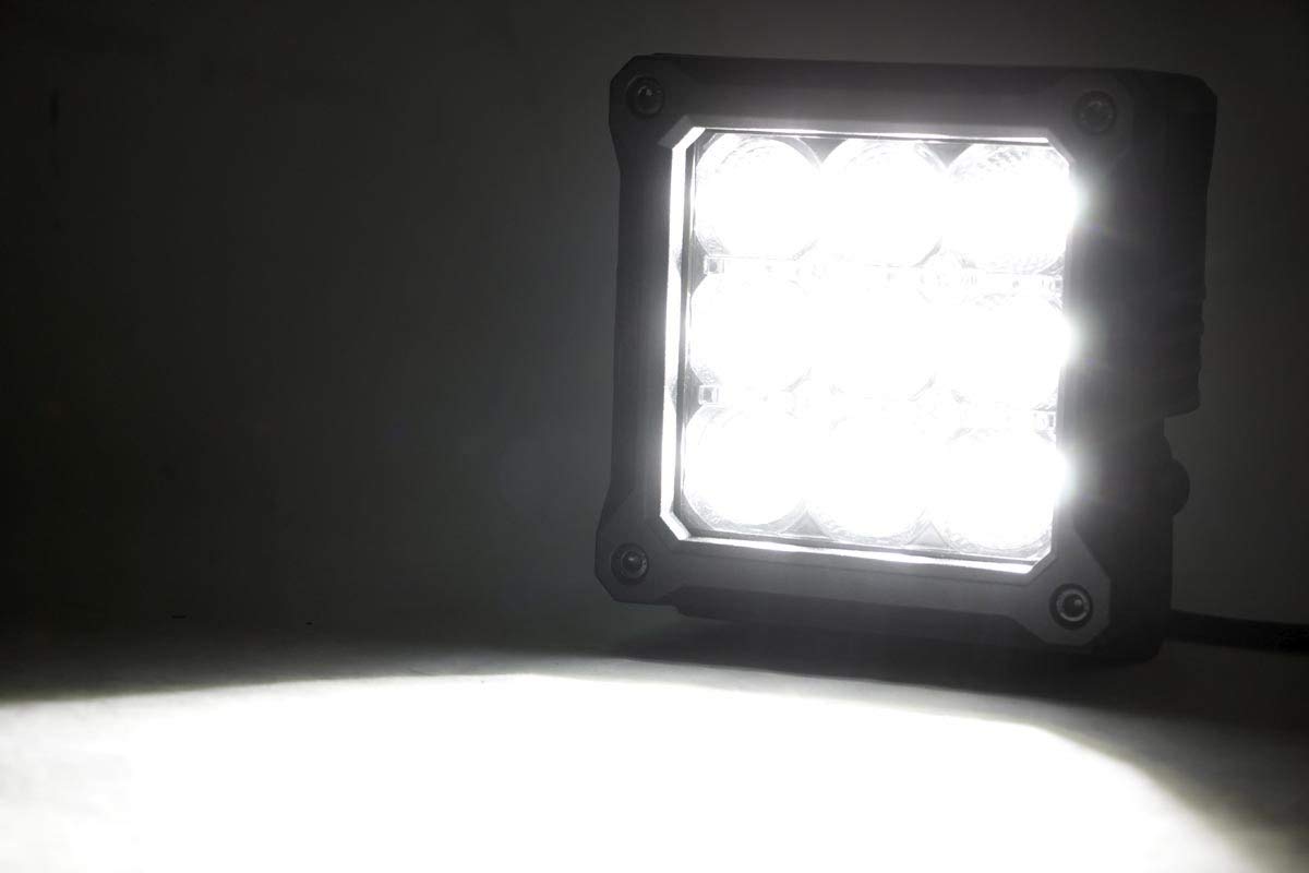 4" Rough Country Chrome Series Square LED Cube Lights | White DRL - 70905DRL, Black
