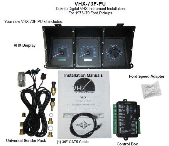 Dakota Digital VHX-73F-PU-S-B Analog Dash Gauge System Compatible with 1973-79 Ford Pickup Truck Silver Alloy Blue Backlighting