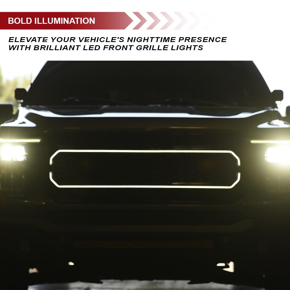 HEX Style Armordillo Honeycomb Mesh LED Front Grille|Compatible With 2021-2023 Ford F150 F-150|8735039|ABS Plastic|Gloss Black|Front Hood Bumper Grille With LED Light Bar
