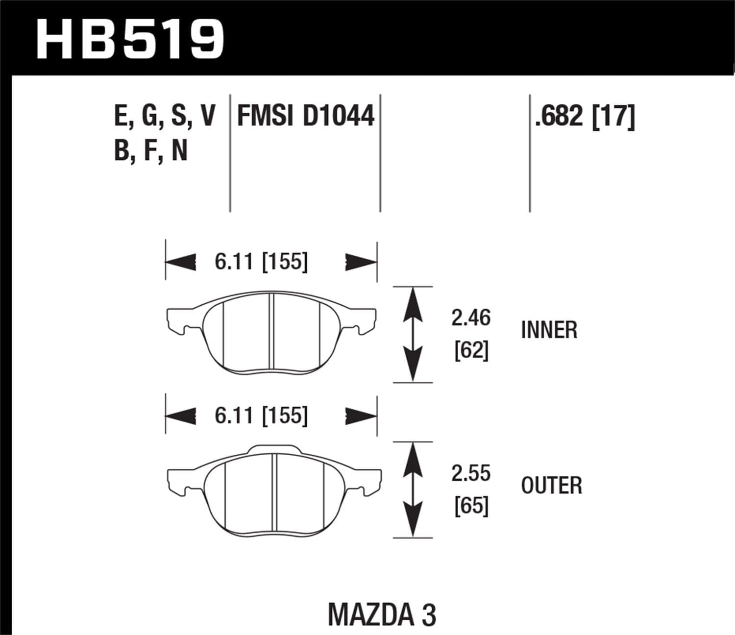 Hawk Performance HPS Performance HB519F.682 Street Brake Pads